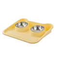 Stainless steel tilted double bowl pet food utensils in Gray, Green, and Yellow colours