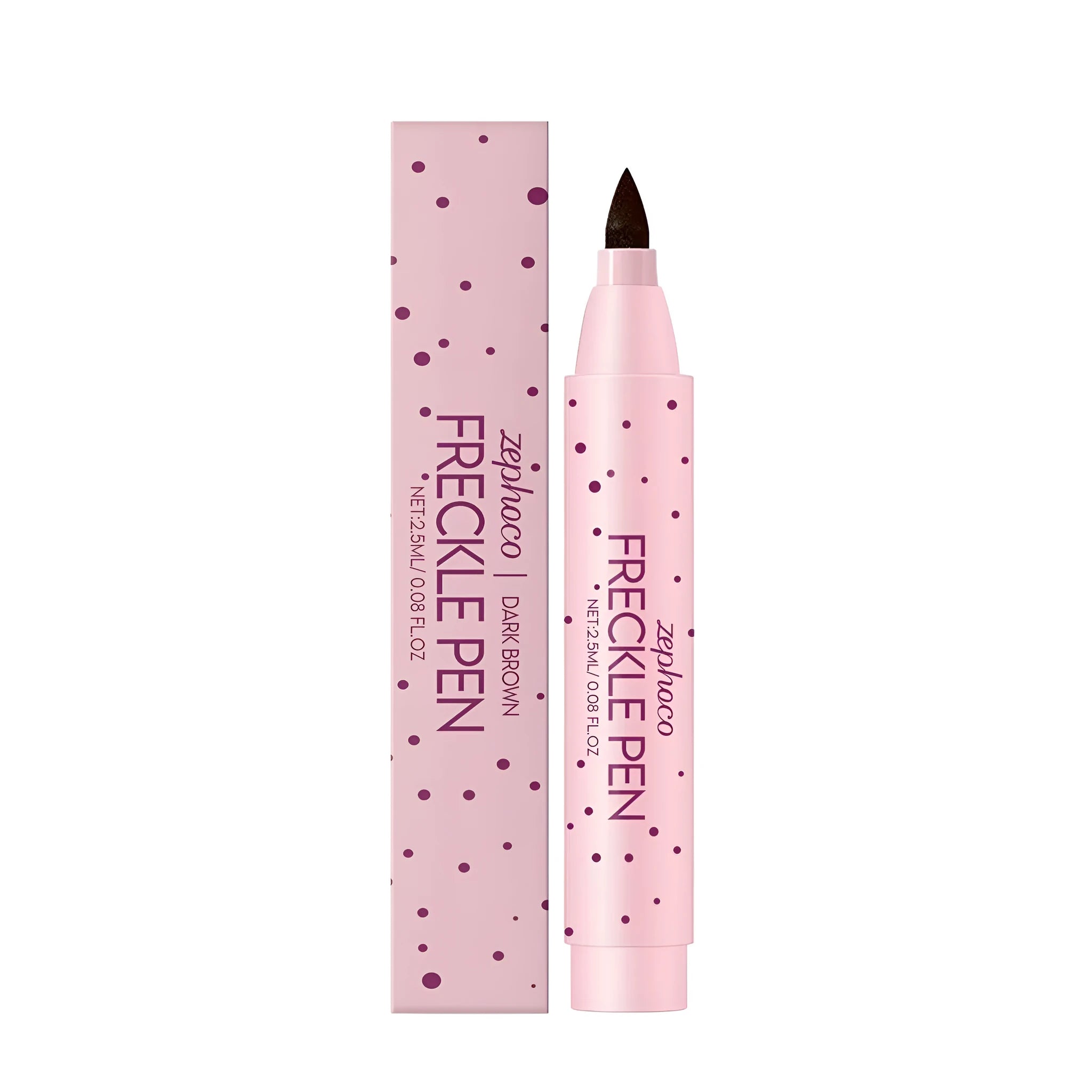 A freckle makeup pen for creating natural-looking beauty spots, shown in dark brown and light brown shades.