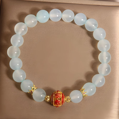 Blue agate crystal bracelet with colourful beads in Japanese-Korean style for women