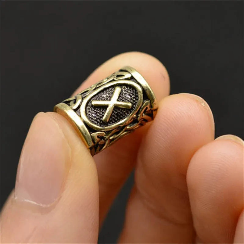 Set of 24 Viking rune beard beads in antique silver, bronze, and red brass finishes