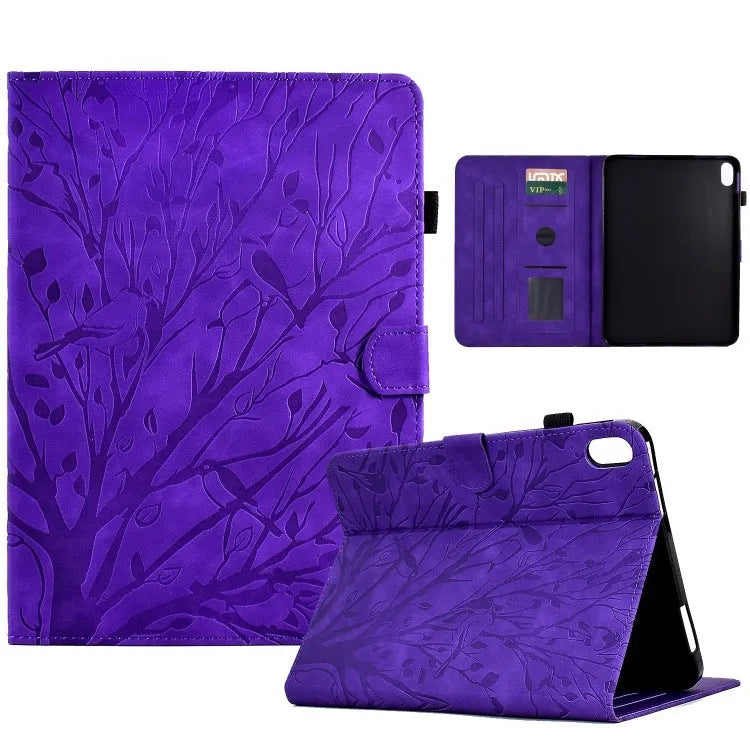 Imitation leather protective case with stand for a tablet, shown in black.