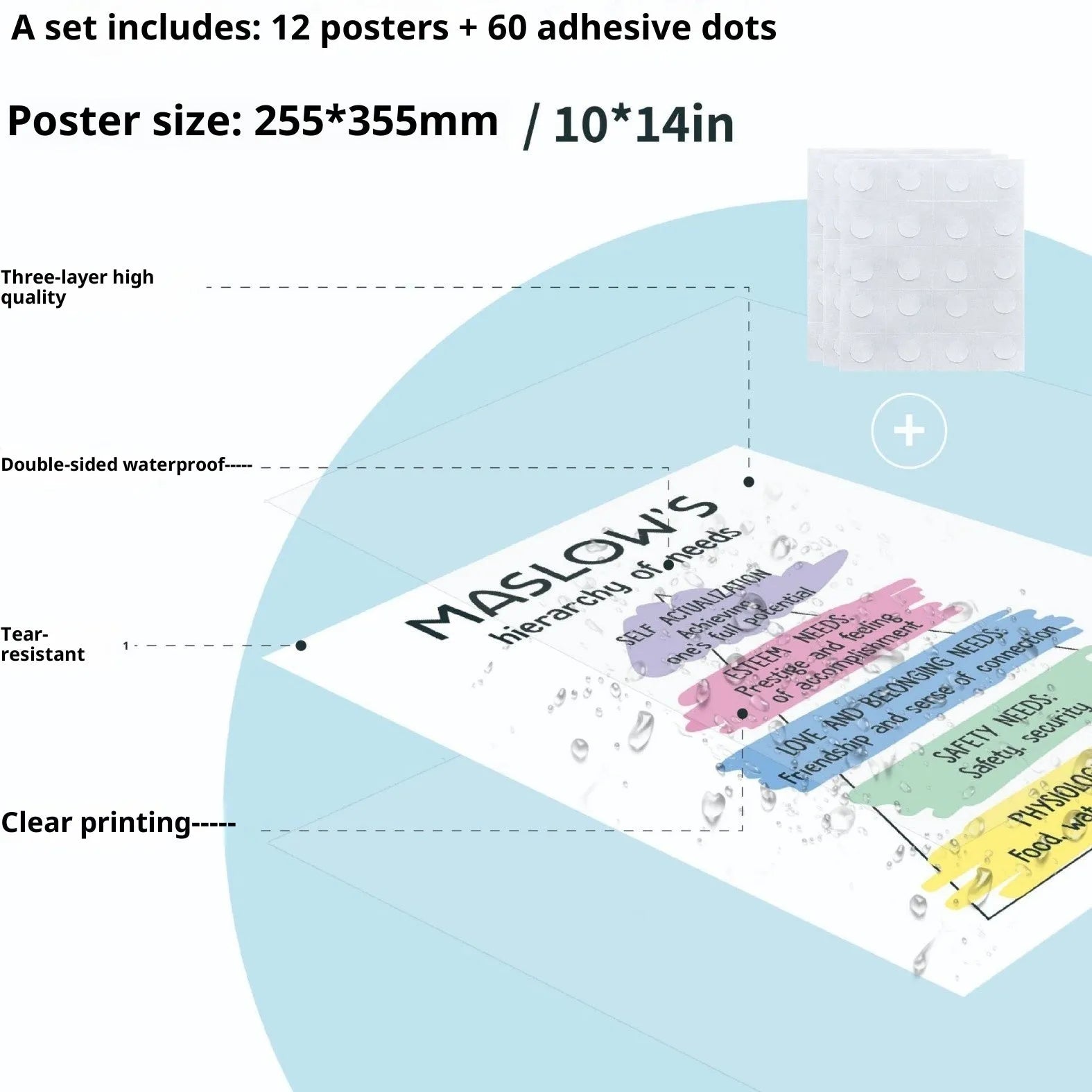 Twelve mental health posters on coated paper with bright film finish, 255x355mm size