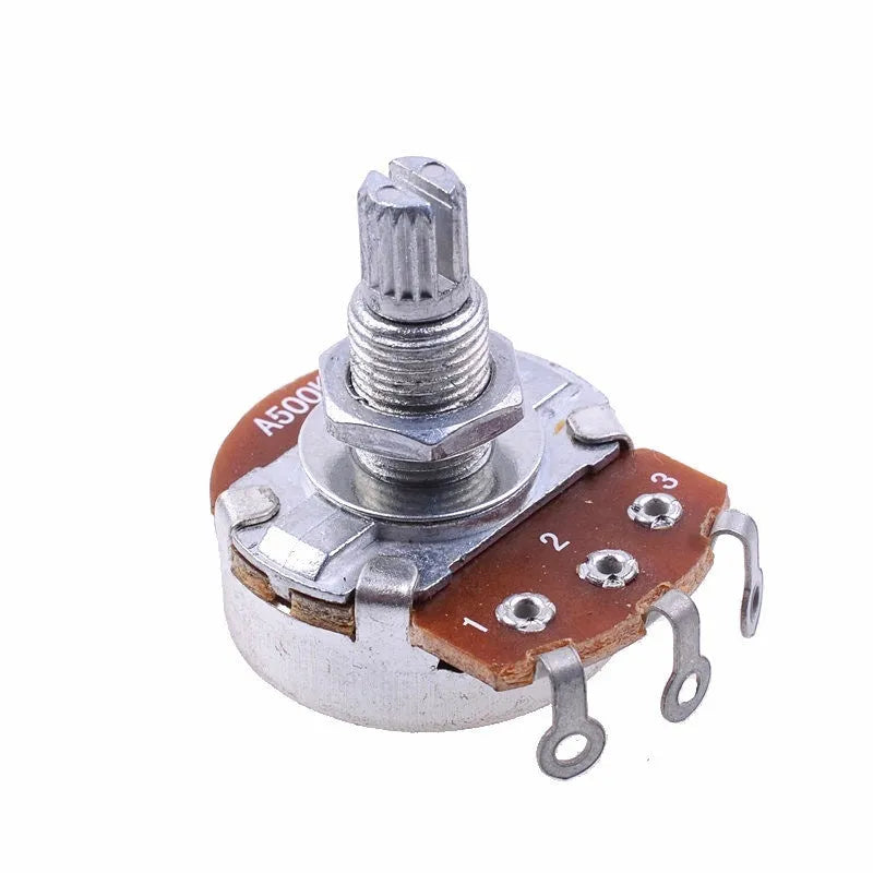 Solid metal electric guitar control knob for potentiometer, shown with A250K A500K B250K B500K value options.