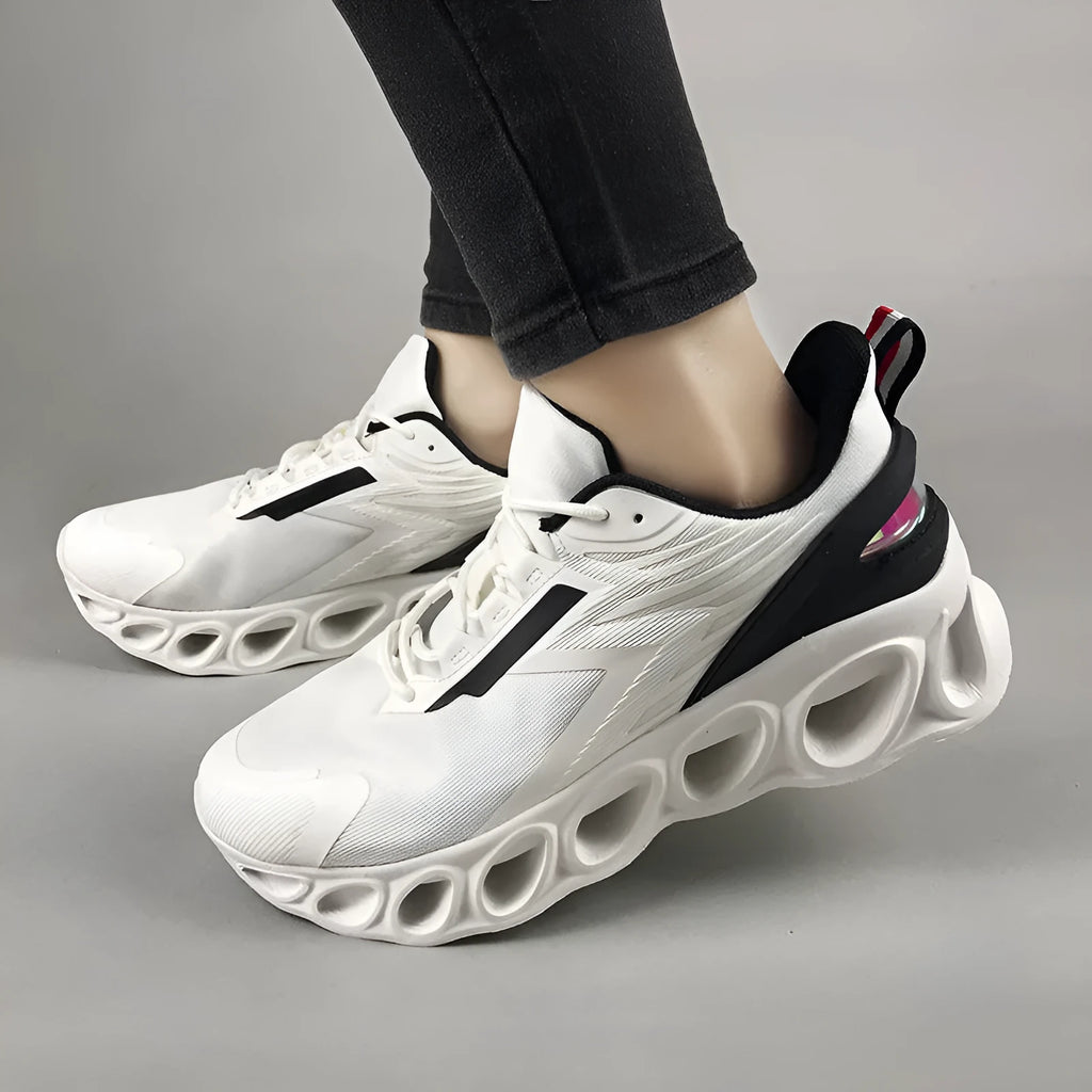 Men's low-top lace-up casual trainers in black with breathable mesh upper and lightweight sole.