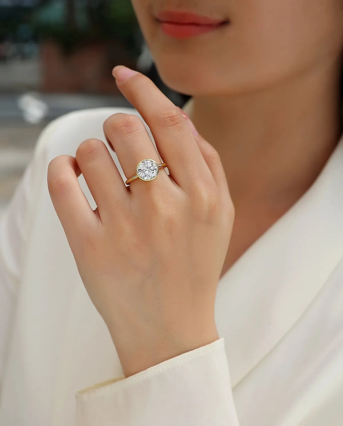 Moissanite wedding ring set with round 9.0mm stone in S925 silver and gold plating, sizes 5 to 9