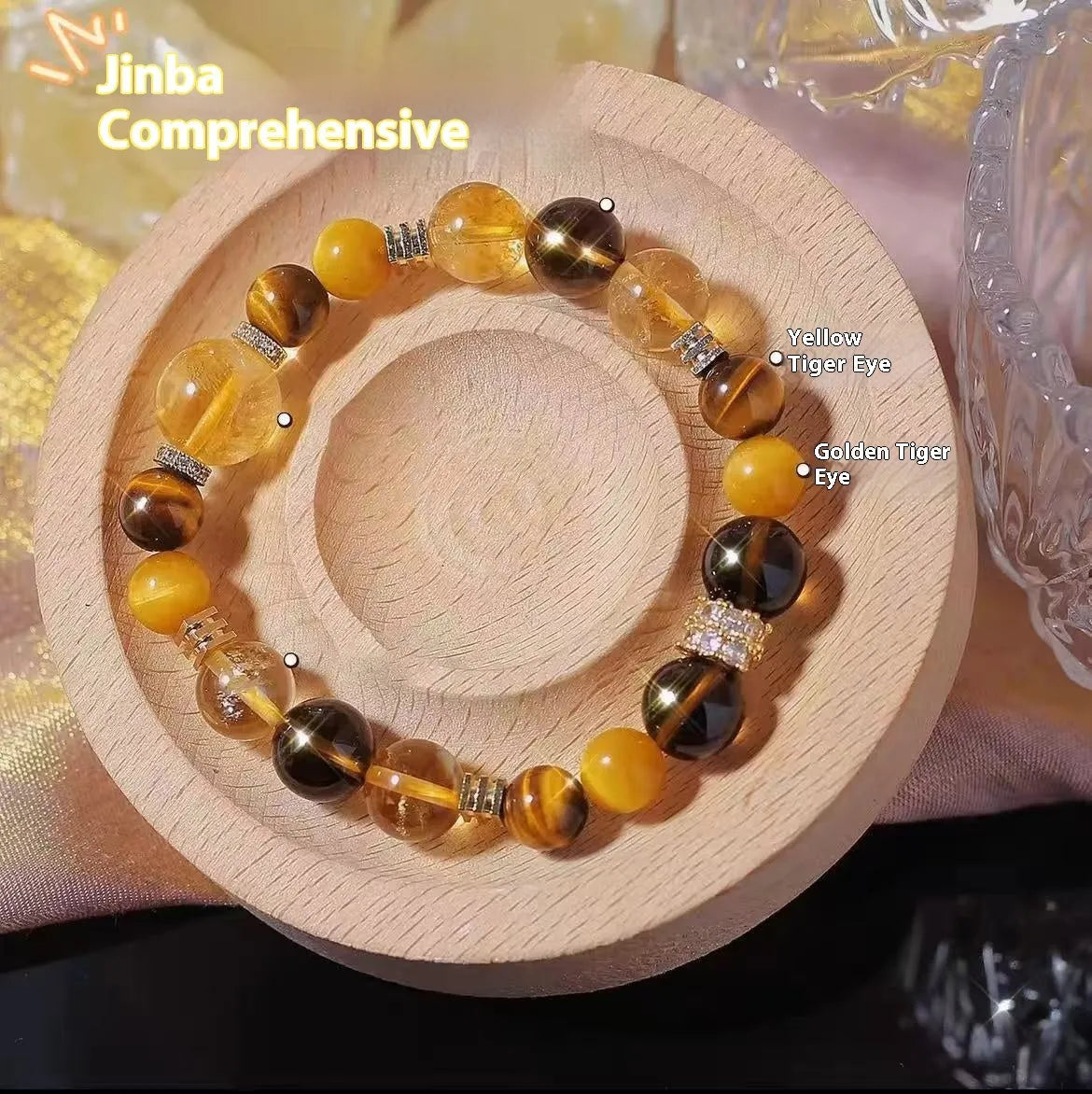 Women's natural yellow tower crystal string bracelet with 10mm artificial crystal beads