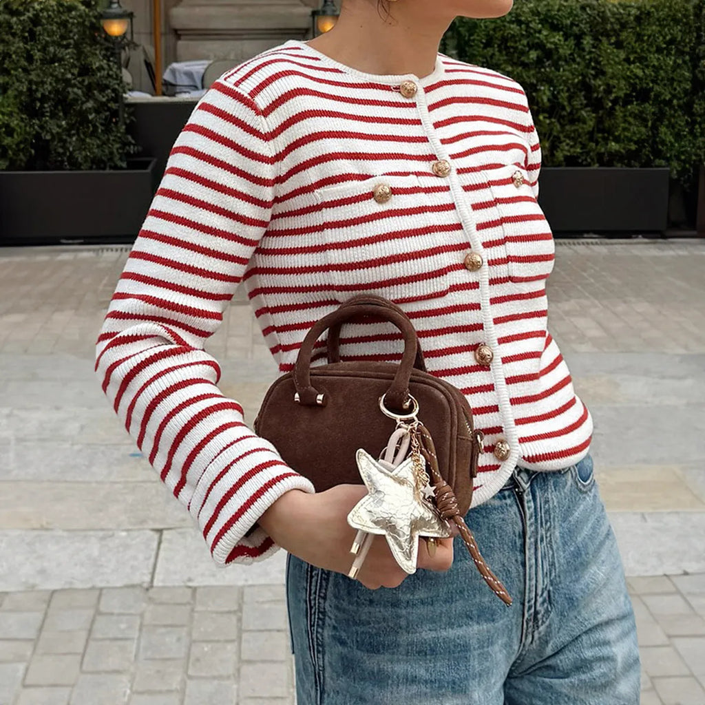 Red and white striped long-sleeve button-down shirt, regular sleeve, casual versatile style, sizes S to XL