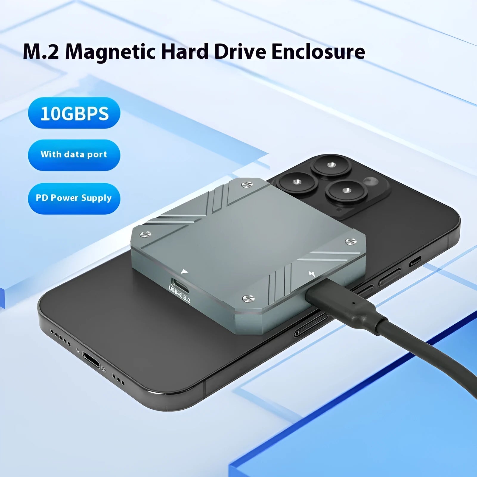 Magnetic hard disk box M2 NVMe enclosure aluminium alloy silicone 10Gbps transmission compact portable