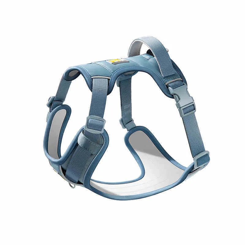 Adjustable dog harness with attached leash in avocado green colour showing chest strap design