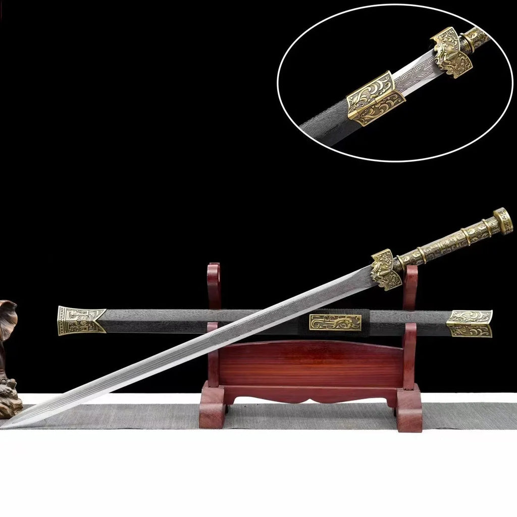 Manganese steel Han style sword with 73cm blade, 102cm or 105cm overall length, unsharpened for display
