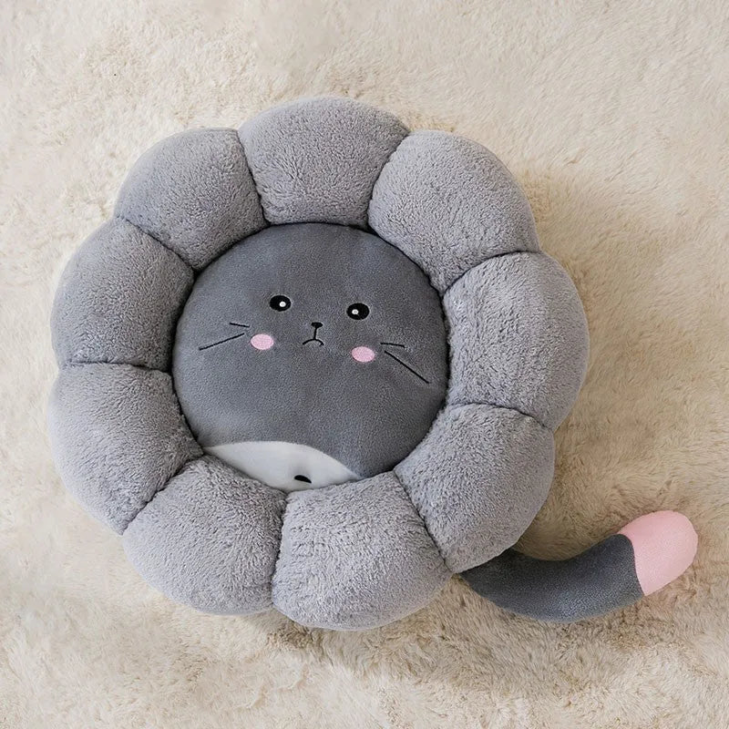 Grey chinchilla pattern cat nest mat cushion for pets on a floor