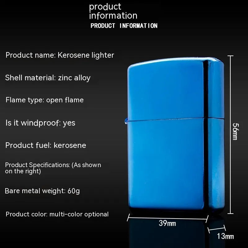 Bright chrome metal kerosene windproof lighter with modern simple style