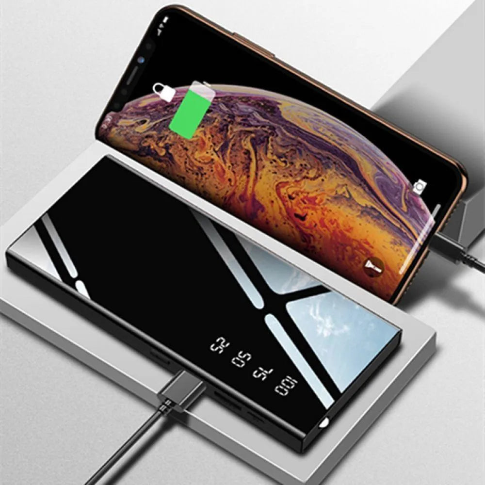 20000mAh portable power bank with LCD display showing battery percentage, black/red/white options
