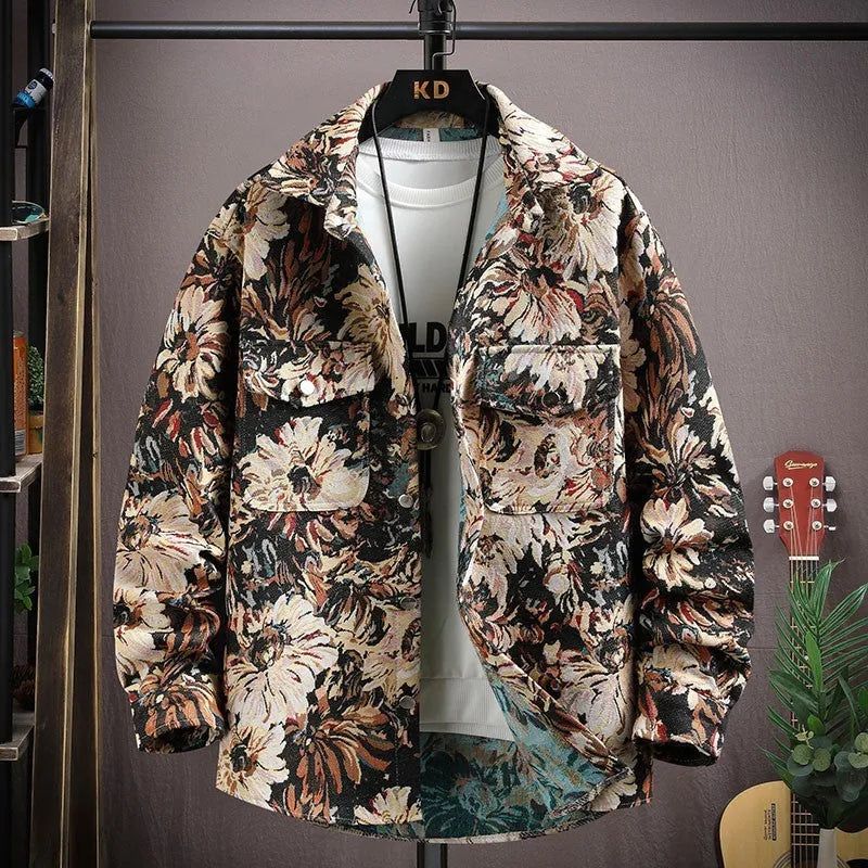 Personality brand casual lapel long sleeve shirt coat in a straight hem design, shown in a blue colour option.