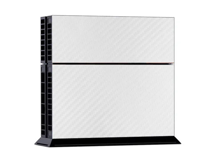 PS4 console and controller with black carbon fibre vinyl sticker skin applied