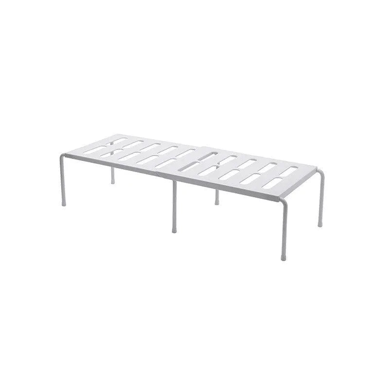 Retractable ABS rack with hollow grid design for kitchen, living room, or bathroom storage, available in grey or white