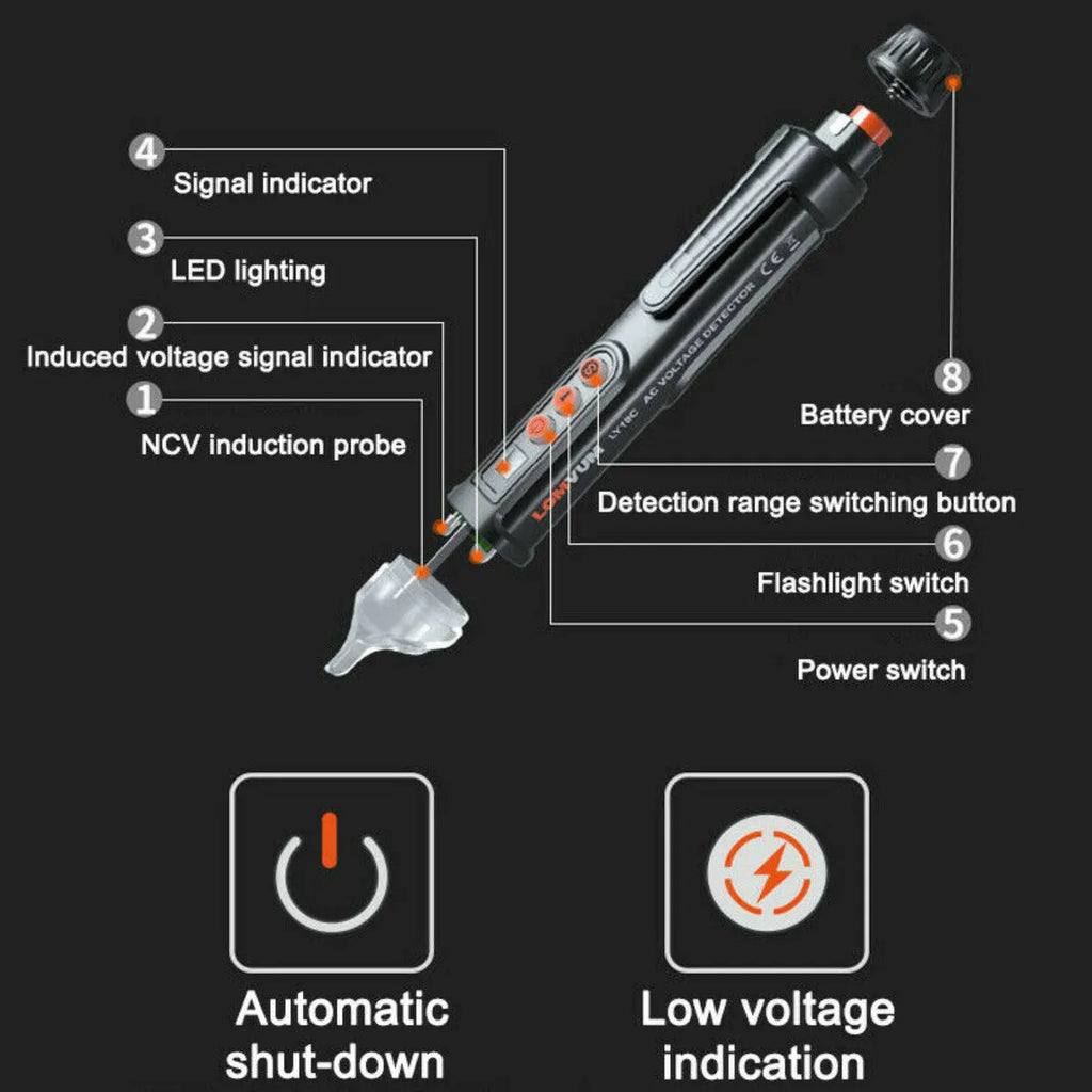 Intelligent checkpoint test pencil with sensor tip and AC 10 colour display for electrical line detection