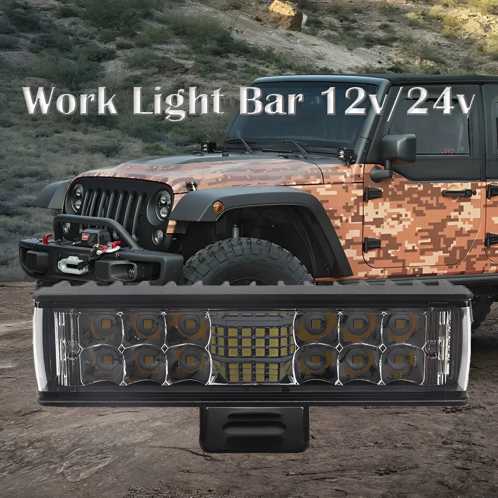 Black aluminium 7-inch 60W LED strip work light with straight line configuration