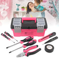 8-piece household tool kit with carbon steel screwdrivers, wire cutter, utility knife, digital test pencil, and PVC tape in a tool box