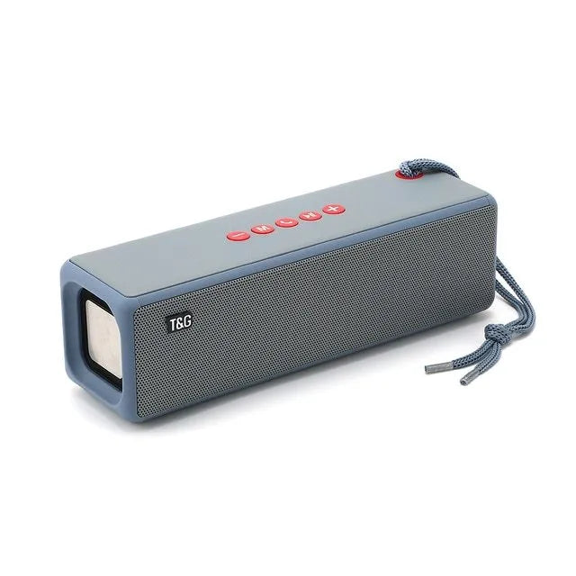 Square portable Bluetooth mini speaker in black with braided rope, dual speakers, and control buttons