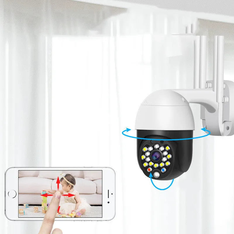 White plastic wireless waterproof dome surveillance camera for HD indoor and outdoor security monitoring.