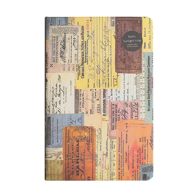 A5 kraft paper notebook with European retro illustration design in blue, coffee brown, or red colours