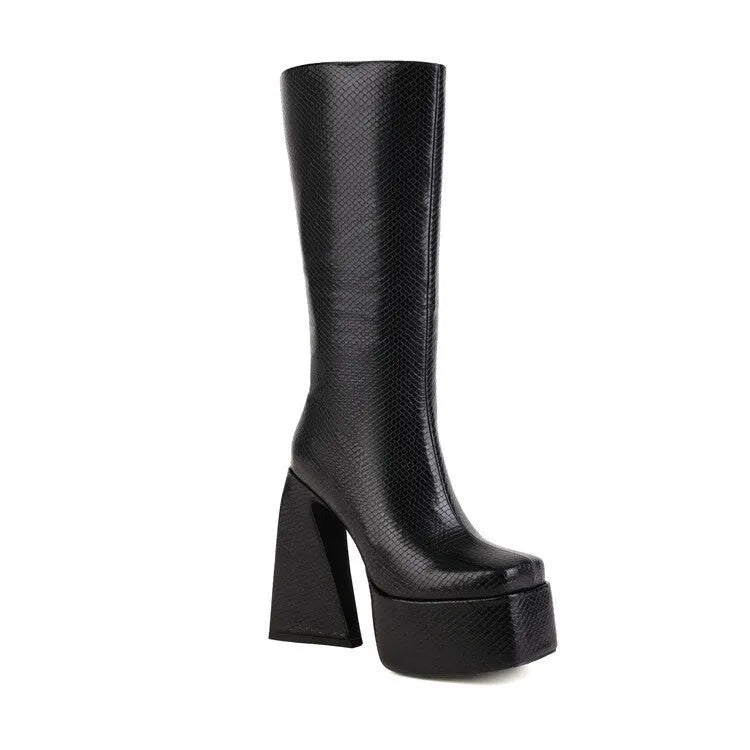 Women's casual boots in artificial PU leather available in black, red, blue, and white colours