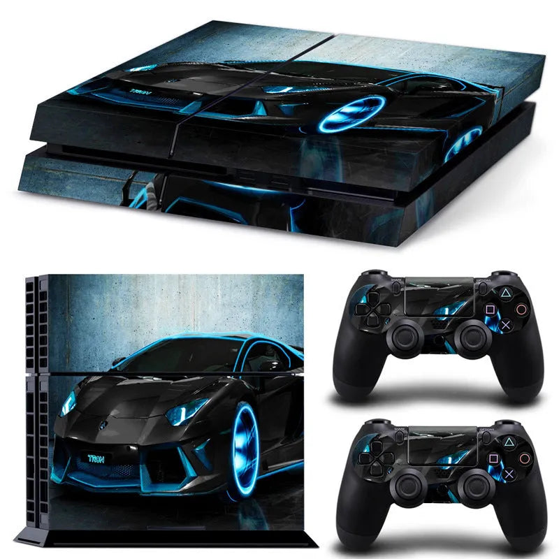 PS4 game console protective film kit showing 0.001mm thickness with multiple style options