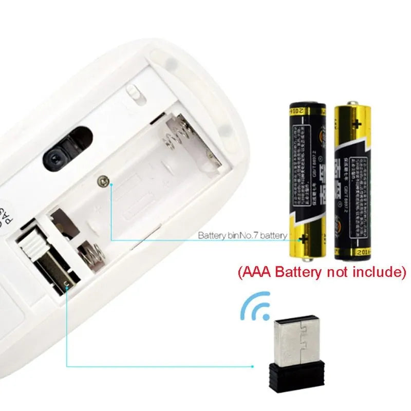 Ultra-thin touch wireless mouse in black on white background with USB receiver
