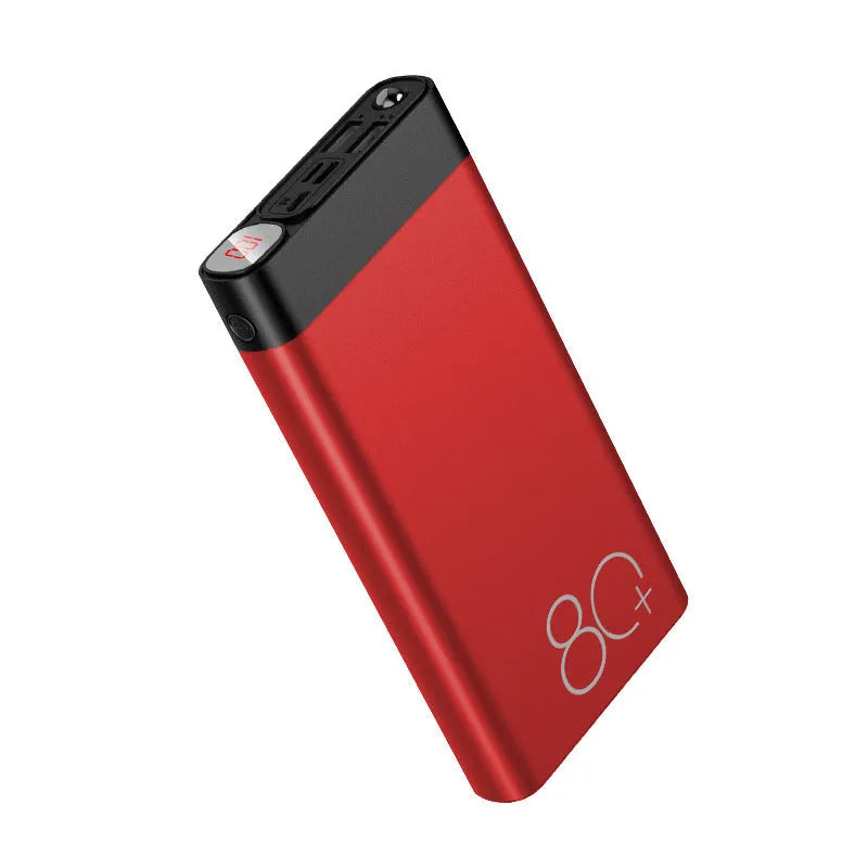 LCD display alloy shell power bank 10000mAh or 20000mAh in Black on a white background showing charge level
