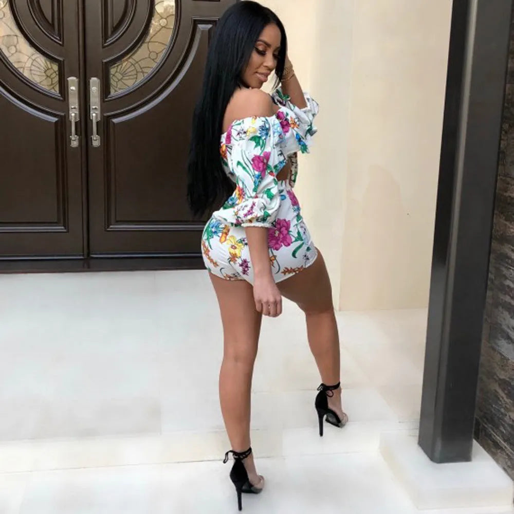 Multicolour digital print women's two-piece tracksuit with pile sleeves on the short top and matching shorts.
