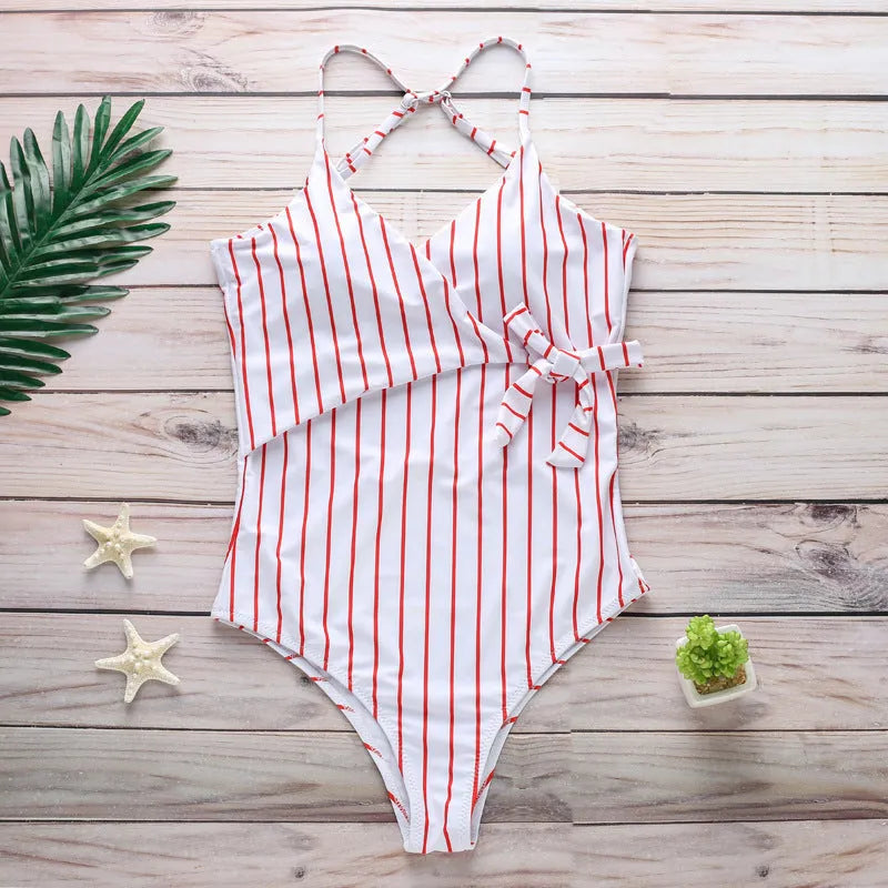 Women's vertical one-piece swimsuit in polyester with v-neck design in black colour