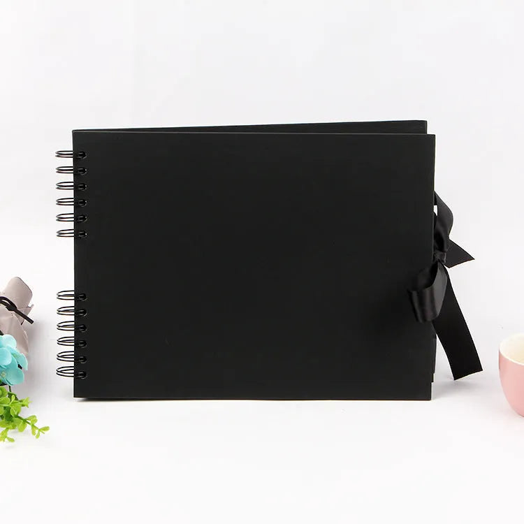 DIY handmade photo album with coil spiral binding showing black and yellow cover options