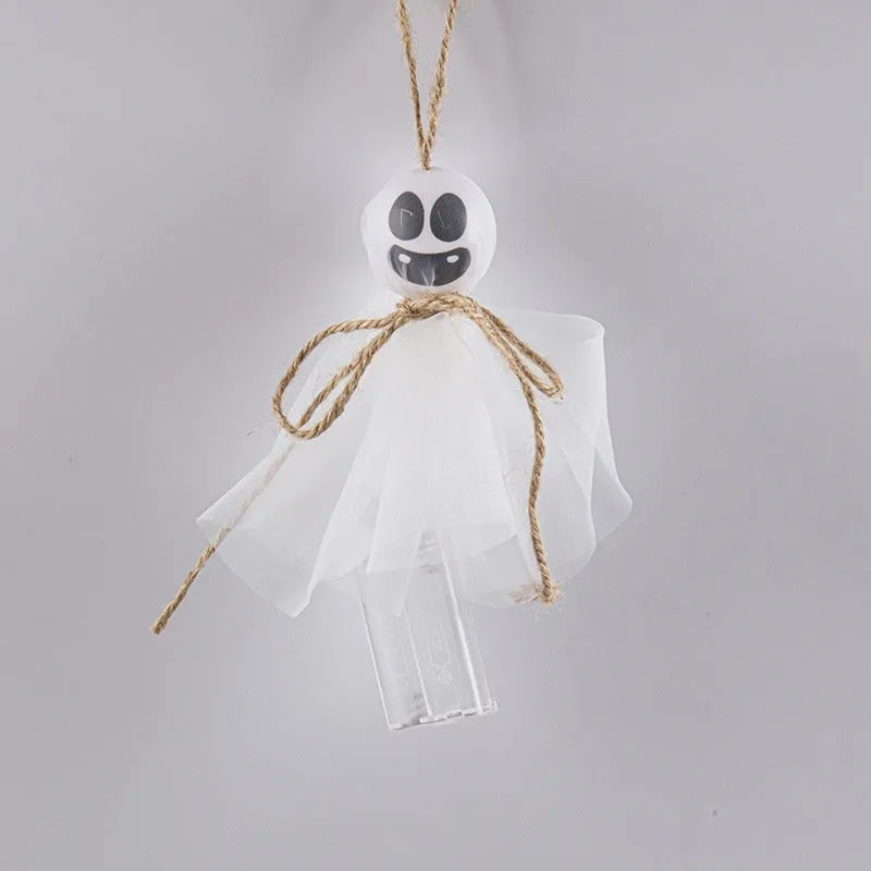 Halloween ghost LED lighting chain with colourful bulbs and battery box for cordless haunted venue decoration