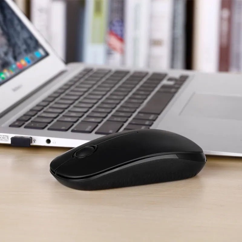 2.4G wireless mouse in black, compact 120x66x36mm, for computer use