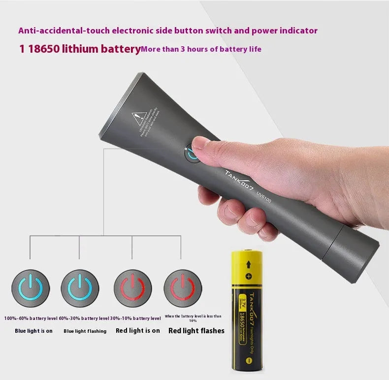 Aluminium UV flashlight for detecting pet urine stains and insects with USB-C charging port