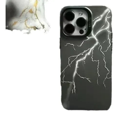 Silver Lightning hard PC frosted phone case in Black for iPhone, with laser stereo pattern and cutouts for camera and ports