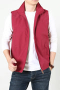 Men's loose fit casual vest in khaki with side seam pockets.