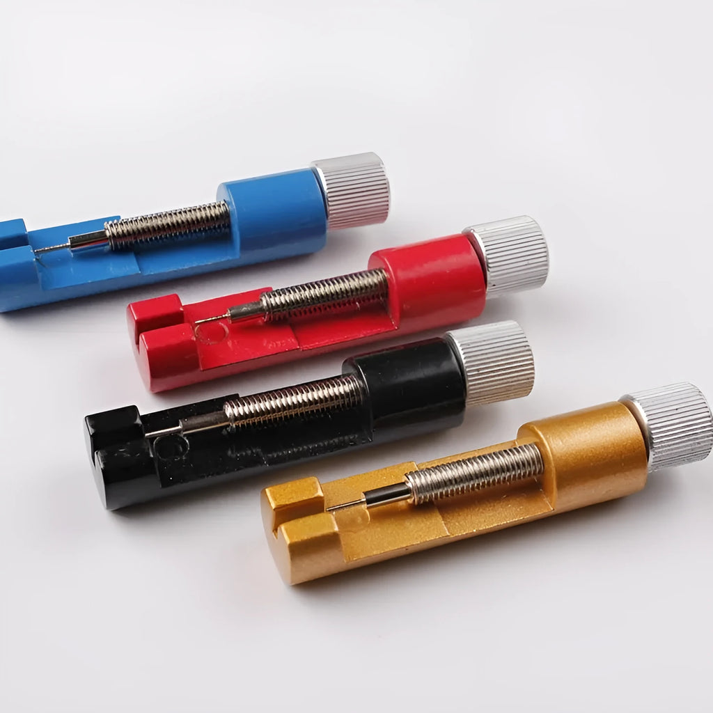 Metal watch strap link removal tool with thimbles, 6.4cm length, 1.4cm width, 1.3cm height, adjustable width 3.1cm