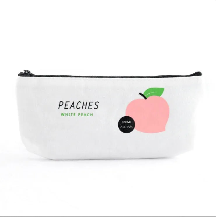 Rectangular canvas pen pouch 20cm x 8.5cm in Grid, White Peaches, black and white options