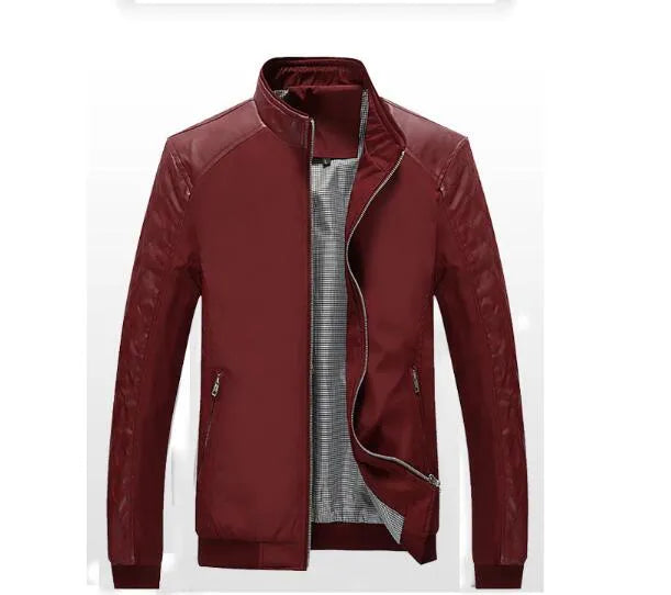 Women's plus size PU patchwork jacket in Black, faux leather biker style with zip front and long sleeves