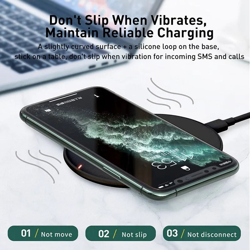 Baseus Rough 15W wireless charging pad for mobile phones in black or white with Type-C cable