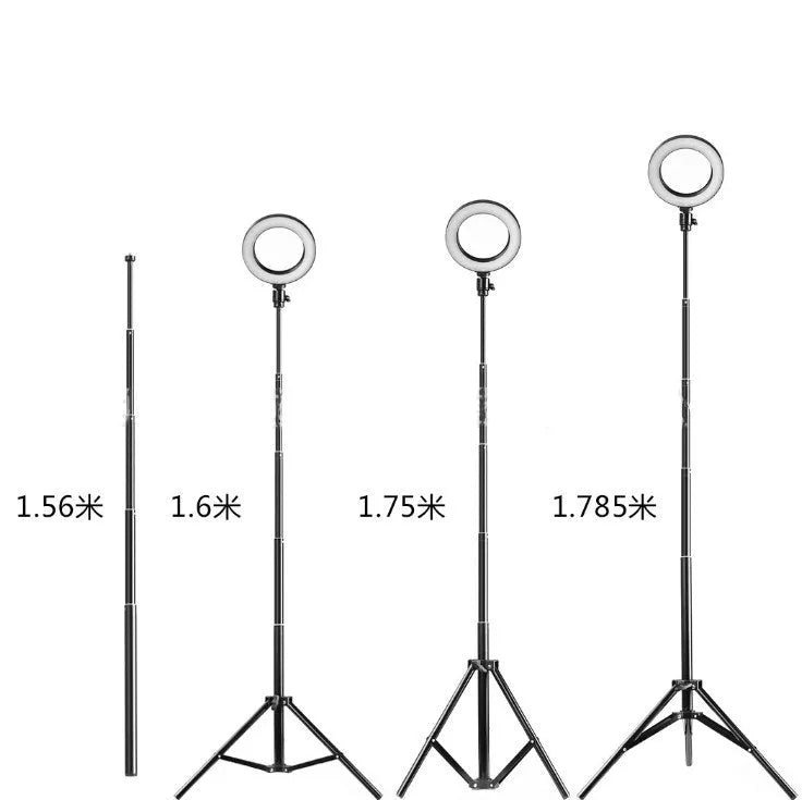 26cm RGB LED ring light kit with tripod stand, selfie stick, phone clip, and Bluetooth remote on a white background