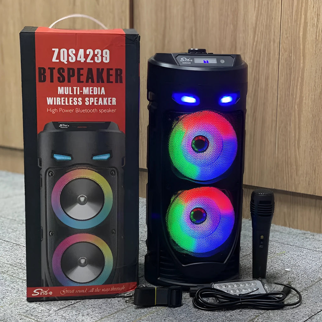 Black dual horn cannon Bluetooth speaker with USB charging port and SD card slot