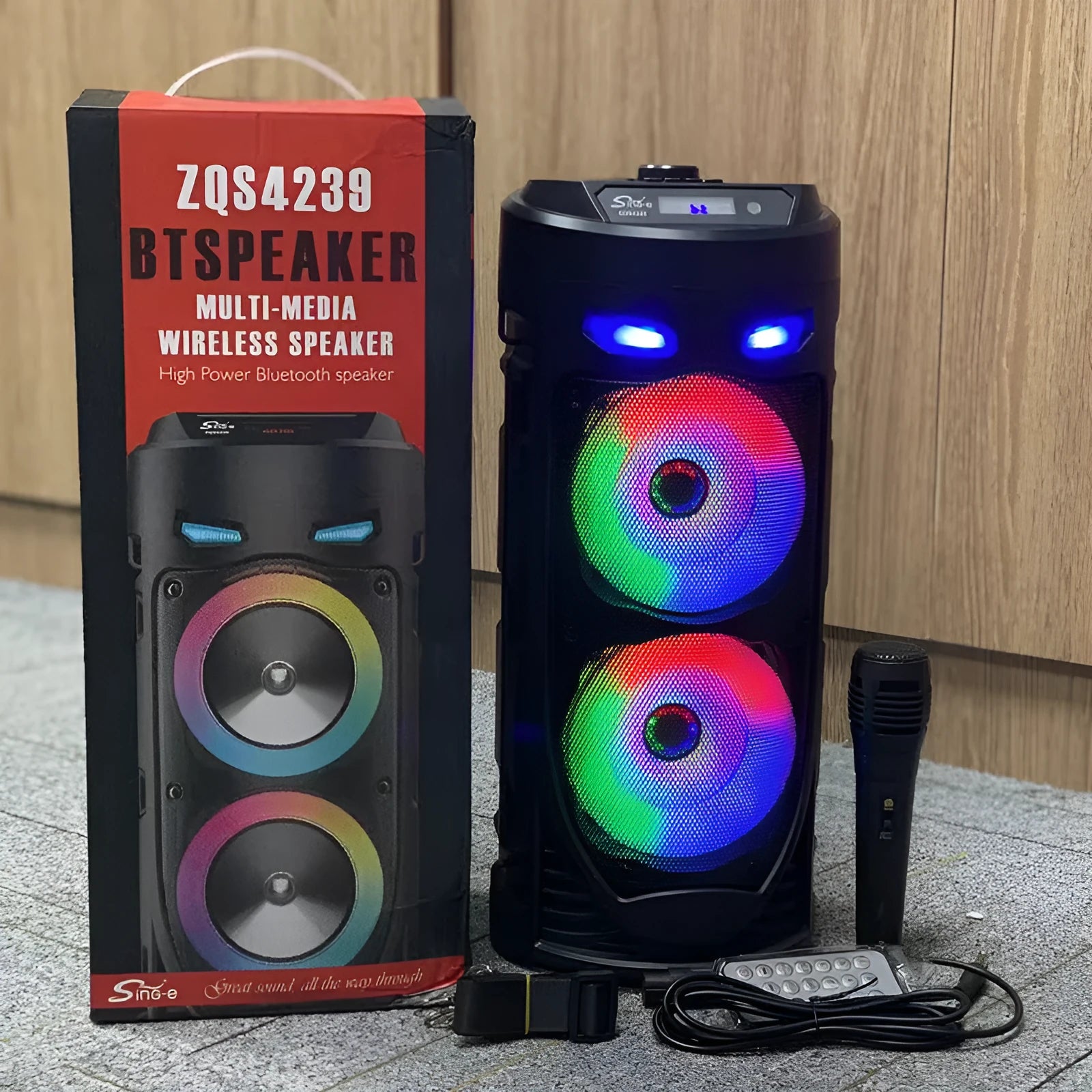 Black dual horn cannon Bluetooth speaker with USB charging port and SD card slot