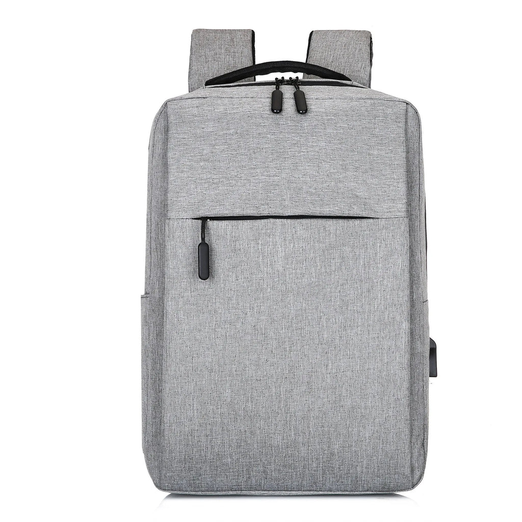 Large black sports backpack with USB charging port showing multiple compartments and curved shoulder straps