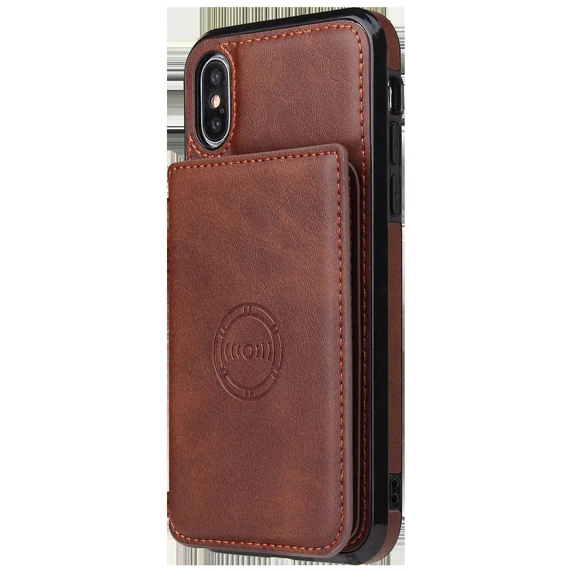 Imitation leather iPhone card wallet case in a solid colour, shown as a back cover.