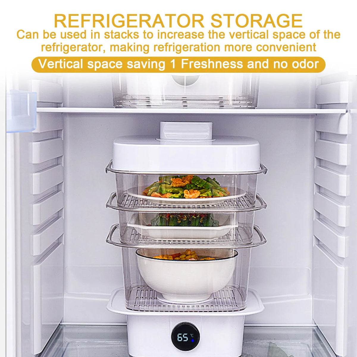 Multi-layer transparent plastic dish cover with temperature display in white colour