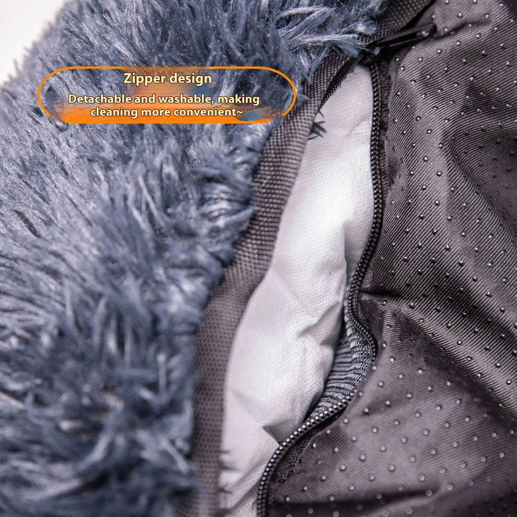 Thick thermal cloth pet mat placed on a car seat, available in dark grey and beige.