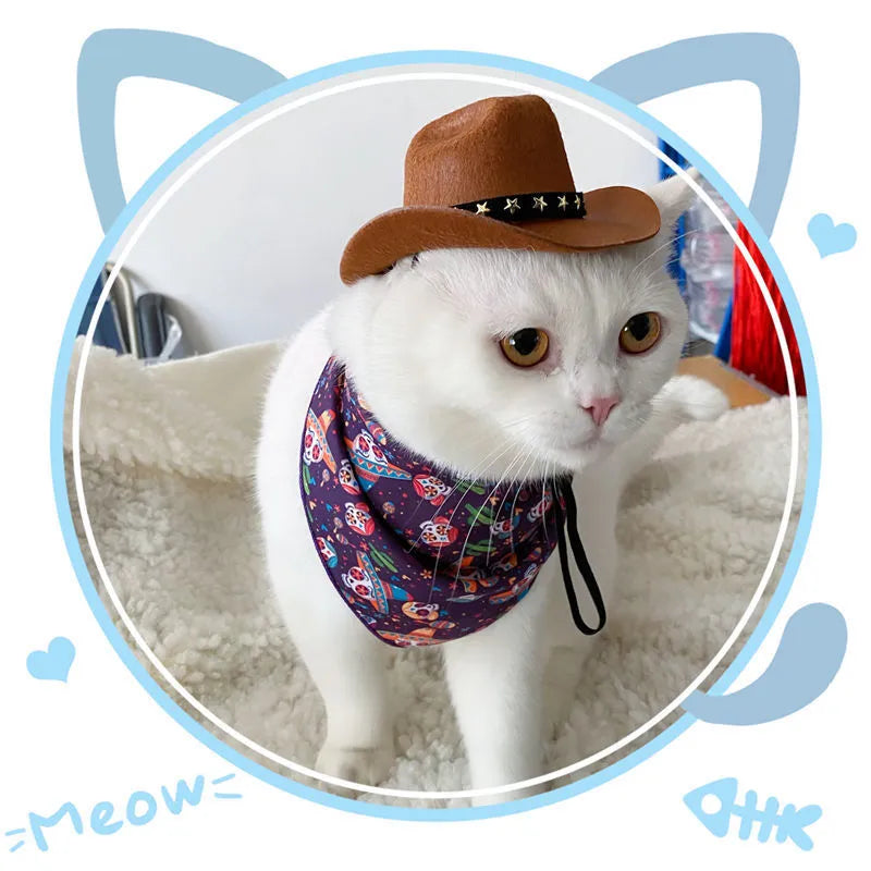 British style cat cowboy hat in brown with various trim options including ribbons and labels